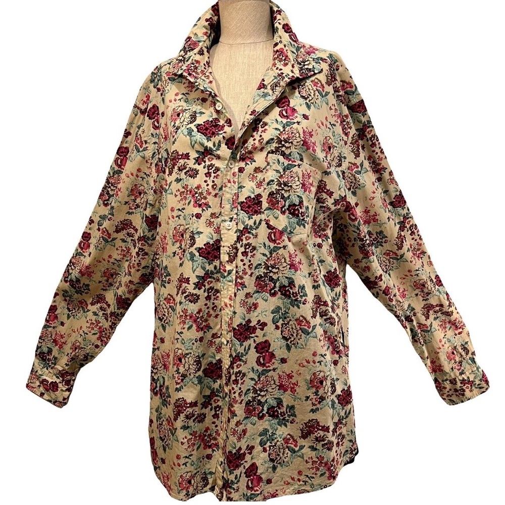 Monoprix Floral Button-Up Shirt Jacket in Cream and Rose.